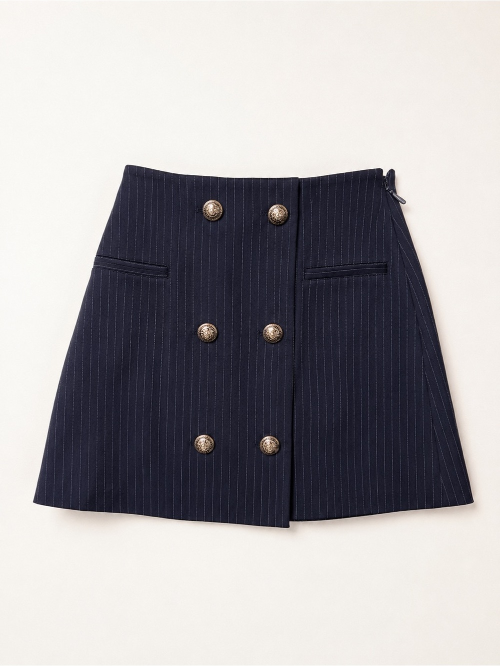 Generation Love Navy Pinstripe Double-Breasted Mini Skirt